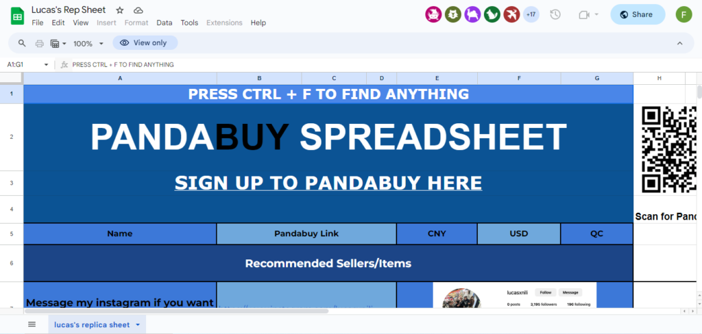 PandaBuy Spreadsheet 15