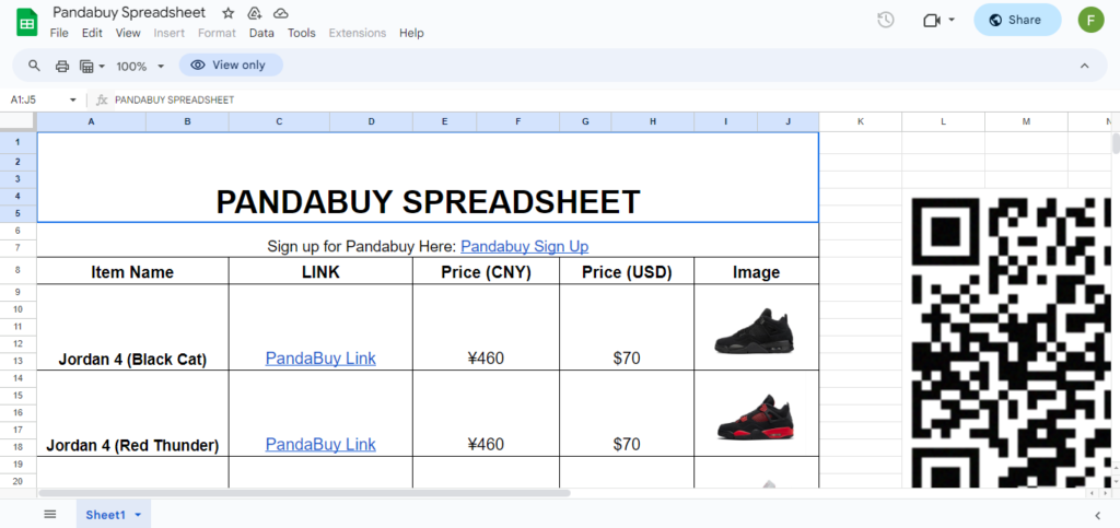 PandaBuy Spreadsheet 18