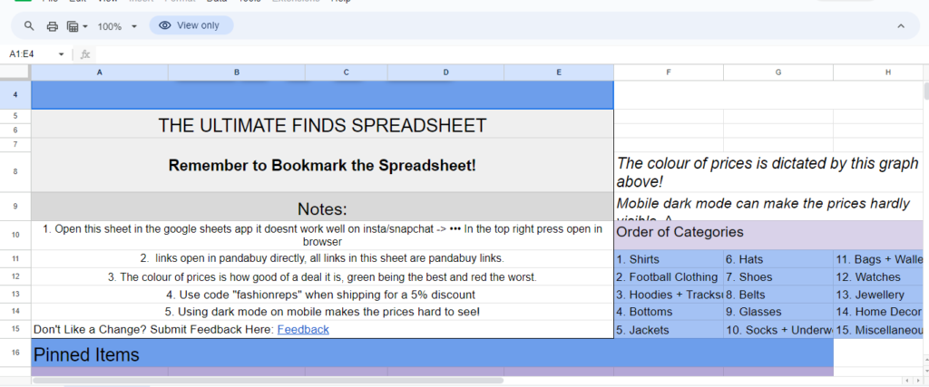 PandaBuy Spreadsheet