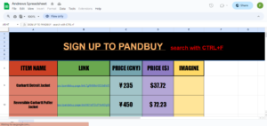 PandaBuy Spreadsheet 21