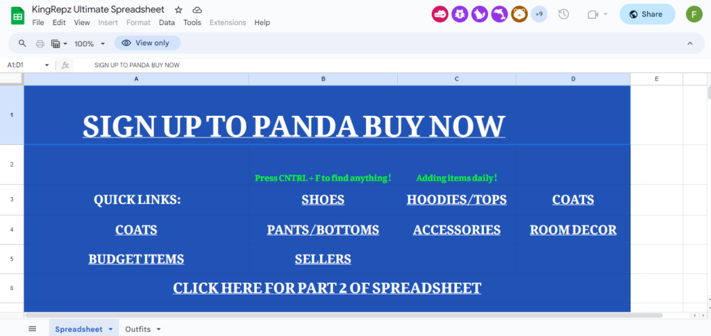 PandaBuy Spreadsheet 25