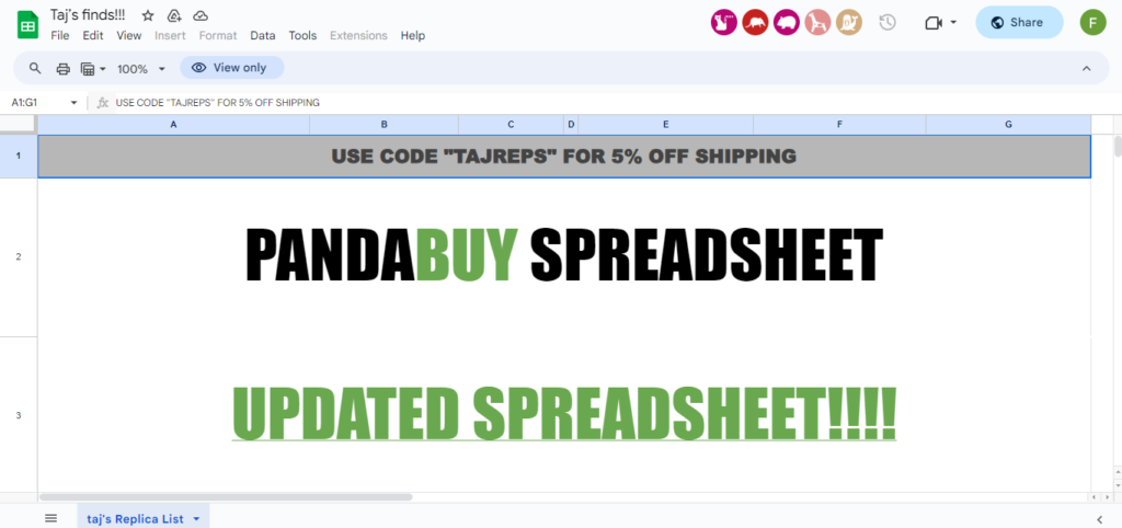PandaBuy Spreadsheet 29