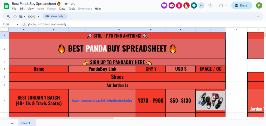 PandaBuy Spreadsheet 46