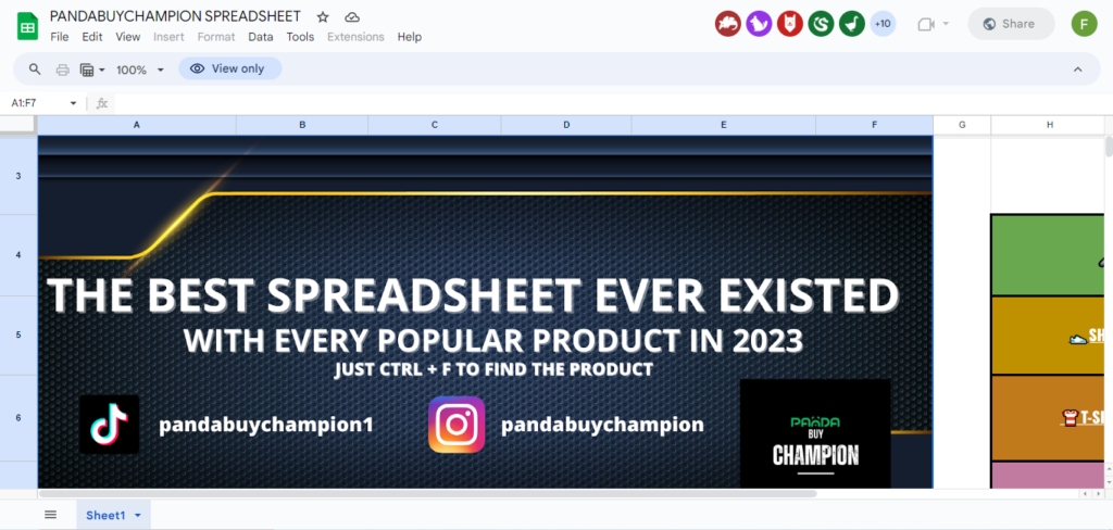 PandaBuy Spreadsheet 47