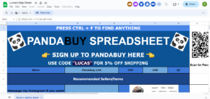 PandaBuy Spreadsheet 50