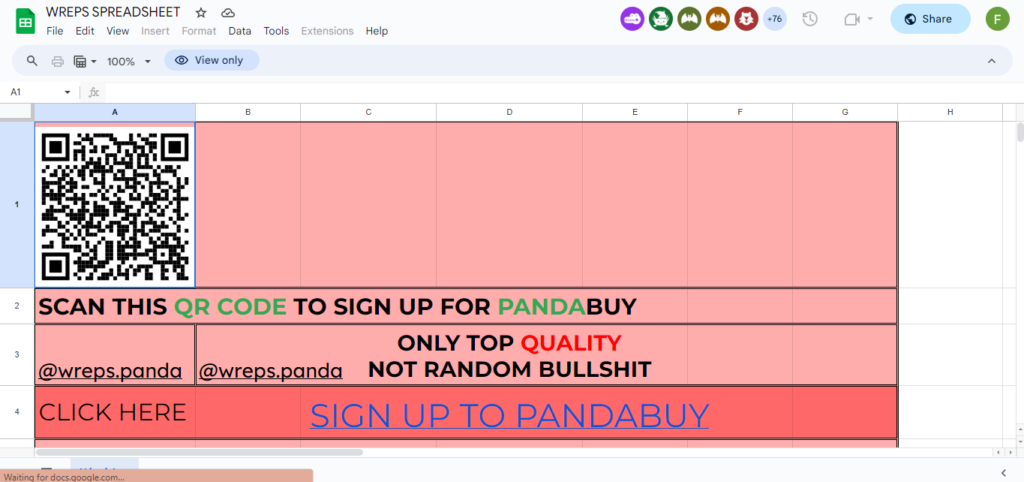 PandaBuy Spreadsheet 52
