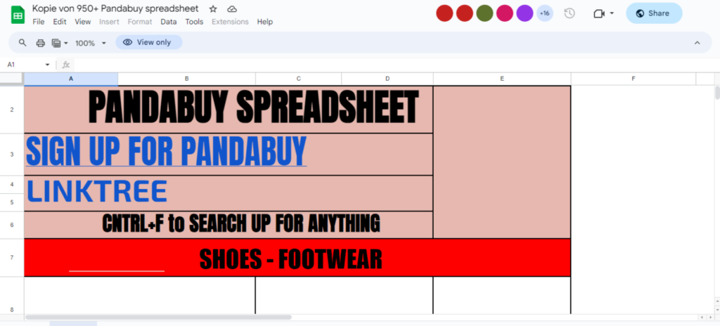 PandaBuy Spreadsheet 56