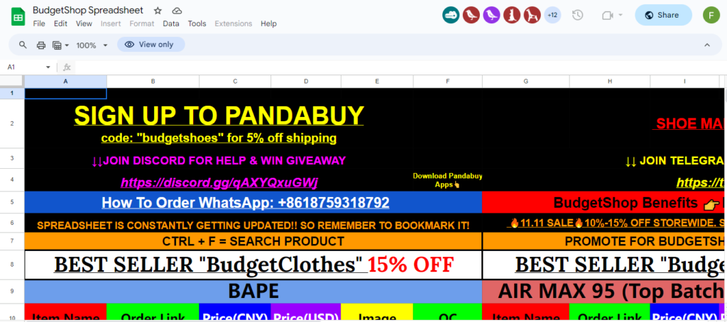 PandaBuy Spreadsheet 59