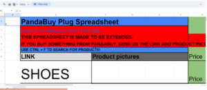 PandaBuy Spreadsheet 7